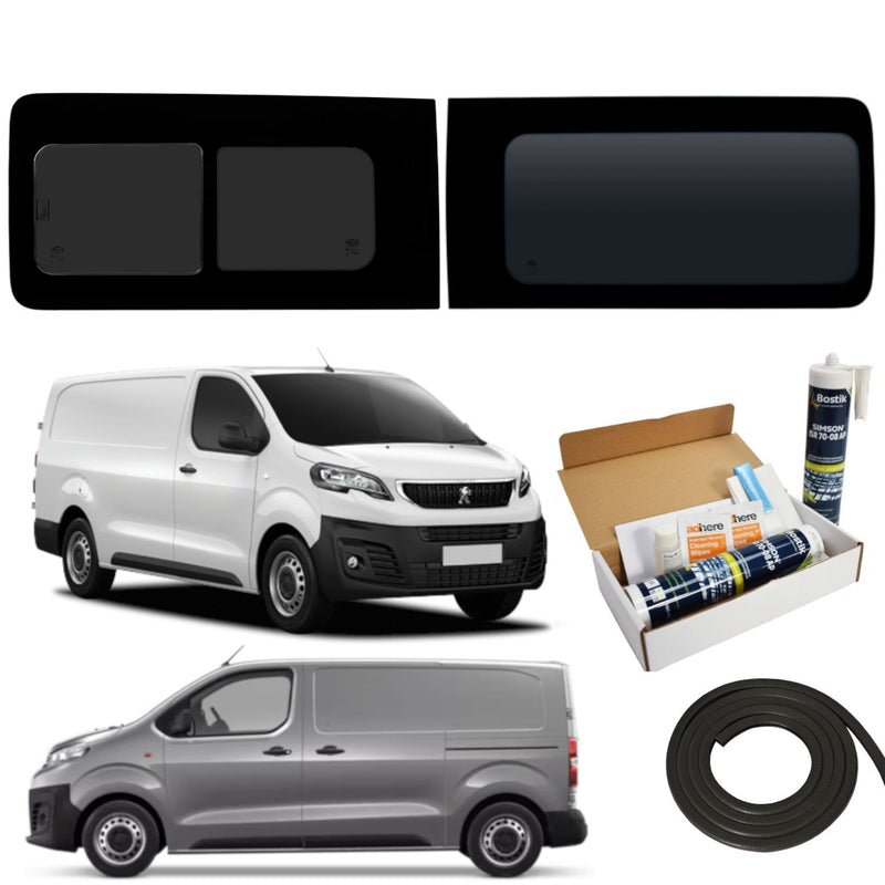 Peugeot Expert (2016-) Driver Fixed Passenger Opening Side Windows Privacy Camper Glass with Fitting Kit