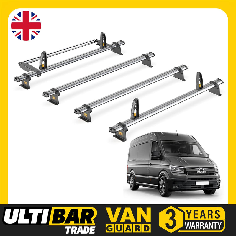 Man TGE Roof Rack for 2017+ H2/H3 Roof 4x Bars & Roller Van Guard UltiBar Trade