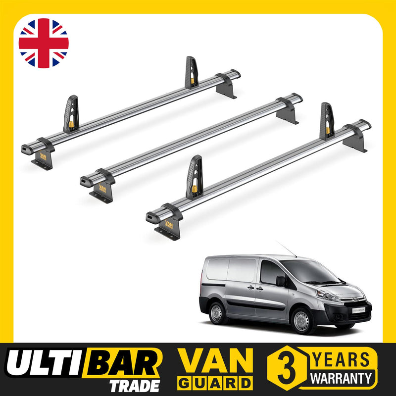 Toyota ProAce Roof Rack (2013-16 Low Roof (H1) 3x Roof Bars Van Guard Ulti Trade