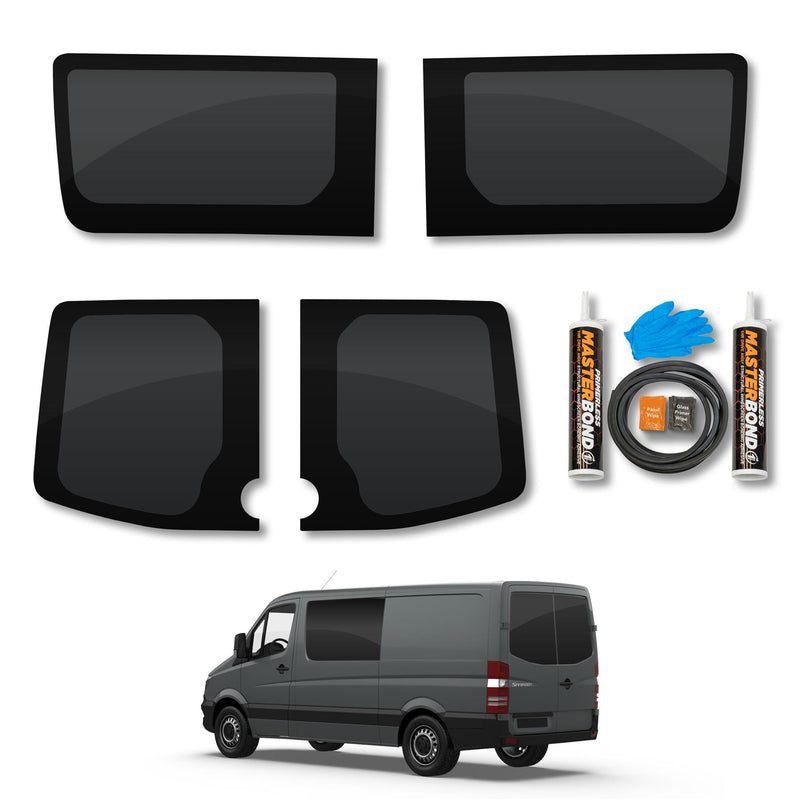 Mercedes Sprinter (2006-2018) Fixed Side and Rear Door Window Privacy Camper Glass Full Kit with Fitting Kit