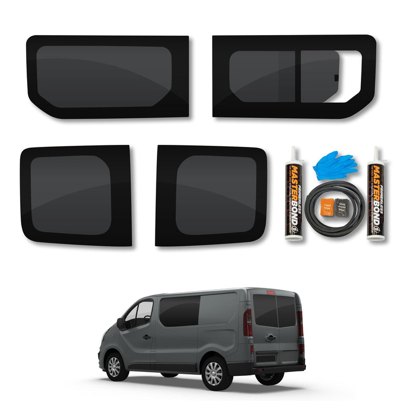 Renault Trafic (2014-) Driver Opening Passenger Fixed Side and Rear Door Window Privacy Camper Glass Full Kit with Fitting Kit