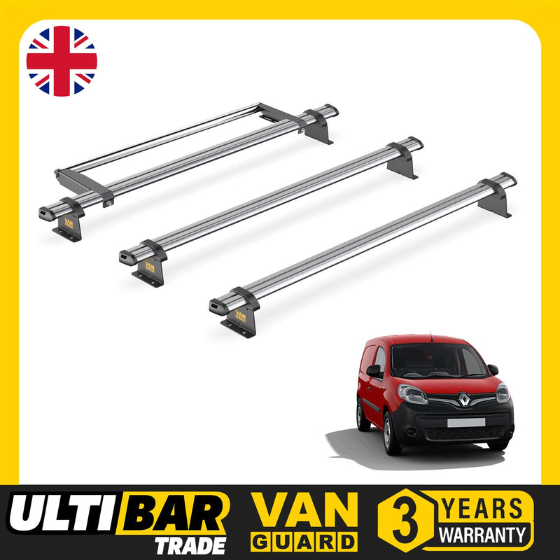 Renault Kangoo (2008-2021) - 3 Van Guard Ultibar Trade Roof Bars + Roller