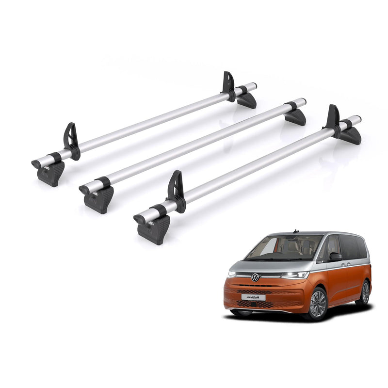 VW Transporter (2022-) Multivan - 3 Rhino Kammbar Pro Roof Bars (Aluminium)