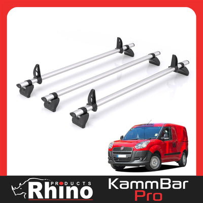 Fiat Doblo (2010-2022) - 3 Rhino Kammbar Pro Roof Bars (Aluminium)