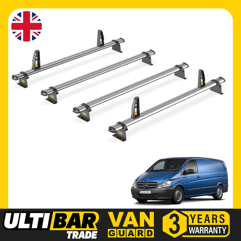 Mercedes Vito Roof Rack (2003-2014) 4x Roof Bars + Loadstops Van Guard Trade