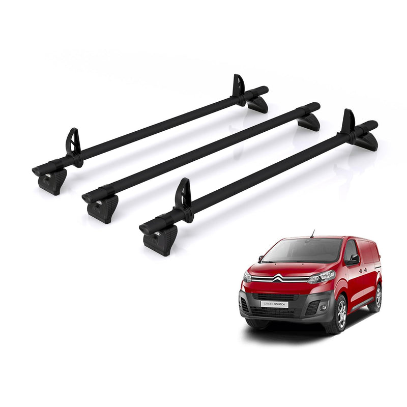 Citroen Dispatch (2016-) - 3 Rhino Kammbar Black Roof Bars (Aluminium)