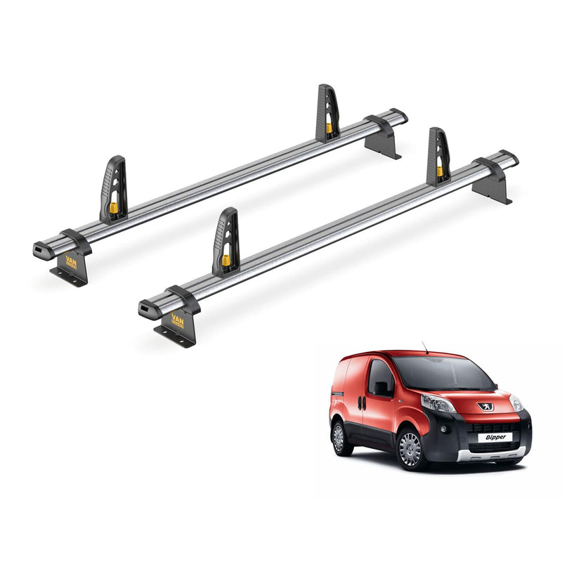 Peugeot Bipper Roof Rack for 2008+ 2x Roof Bars & Loadstops Van Guard Ulti Trade