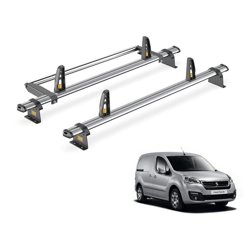Peugeot Partner Roof Rack (2008-2018 SWB) 2x Bars & Roller Van Guard Ulti Trade