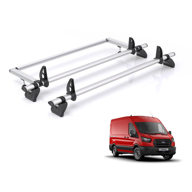 Ford Transit (2013-2024) - 2 Rhino Kammbar Pro Roof Bars + Roller (Aluminium)