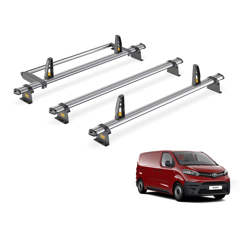 Toyota ProAce Roof Rack for (2016+ Medium) 3x Bars & Roller Van Guard Ulti Trade