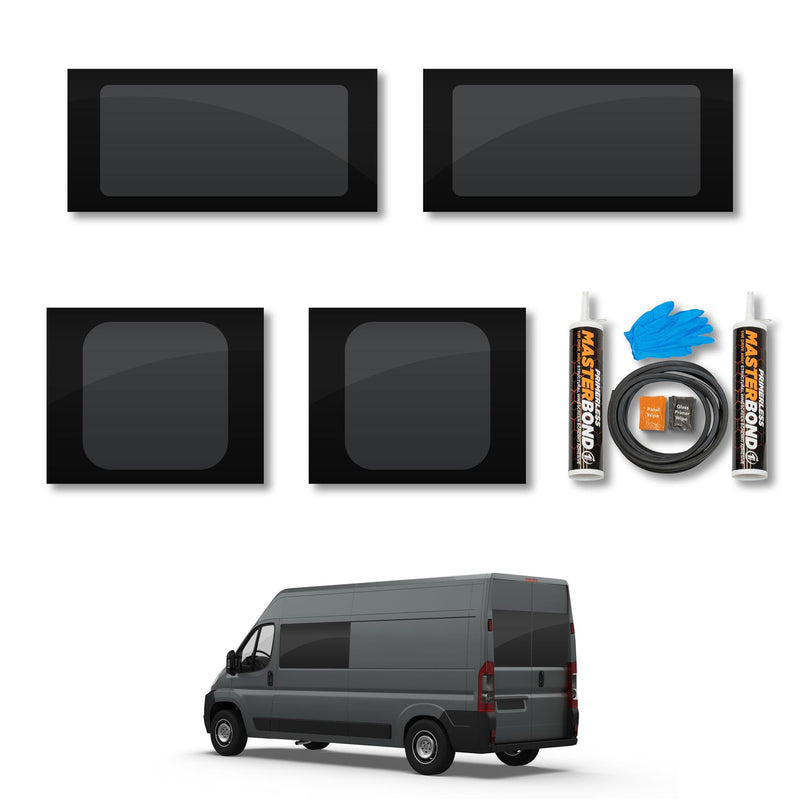 Peugeot Boxer (2006-) Fixed Side and Rear Door Window Privacy Camper Glass Full Kit with Fitting Kit