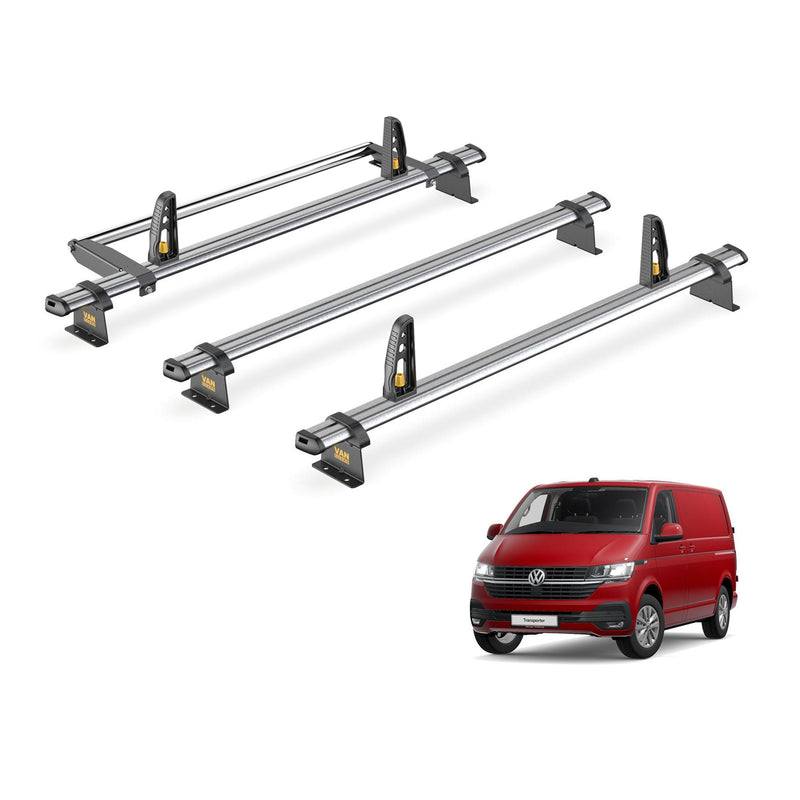 VW Transporter Roof Rack for 2015+ SWB [Tailgate] 3x Bars Bundle Van Guard Trade