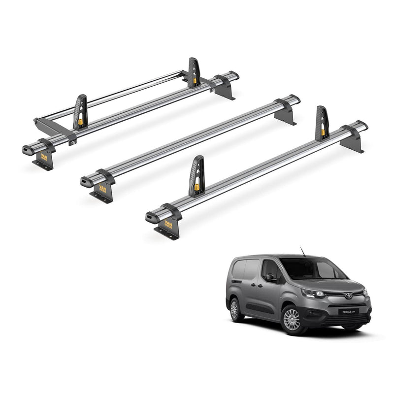 Toyota ProAce City Roof Rack for 2020+ [H2] 3x Bars, Roller, Loadstops Van Guard