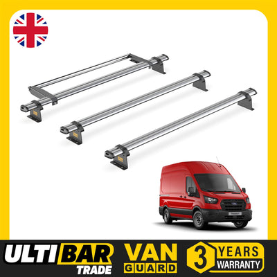 Ford Transit (2013-2024) - 3 Van Guard Ultibar Trade Roof Bars + Roller