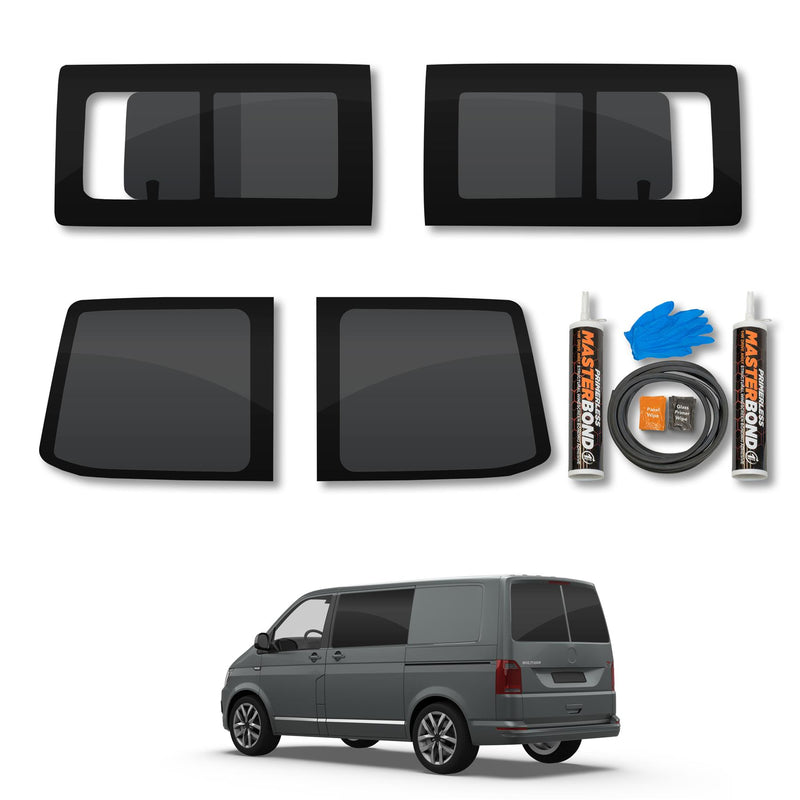 VW Transporter T6 (2015-2022) Opening Side and Rear Door Window Privacy Camper Glass Full Kit with Fitting Kit