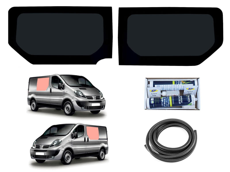Nissan Primastar (2001-2014) Driver and Passenger Side Fixed Window Privacy Camper Glass with Fitting Kit