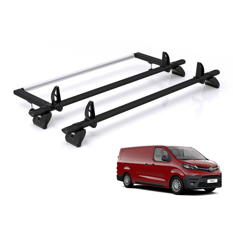 Toyota ProAce (2016-2024) - 2 Rhino Kammbar Black Roof Bars + Roller (Aluminium)