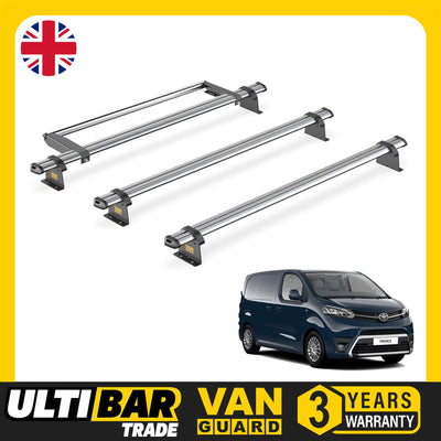 Toyota ProAce (2016-2024) - 3 Van Guard Ultibar Trade Roof Bars + Roller