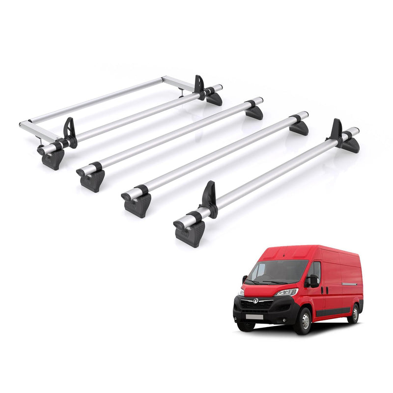 Vauxhall Movano (2021-) - 4 Rhino Kammbar Pro Roof Bars + Roller (Aluminium)