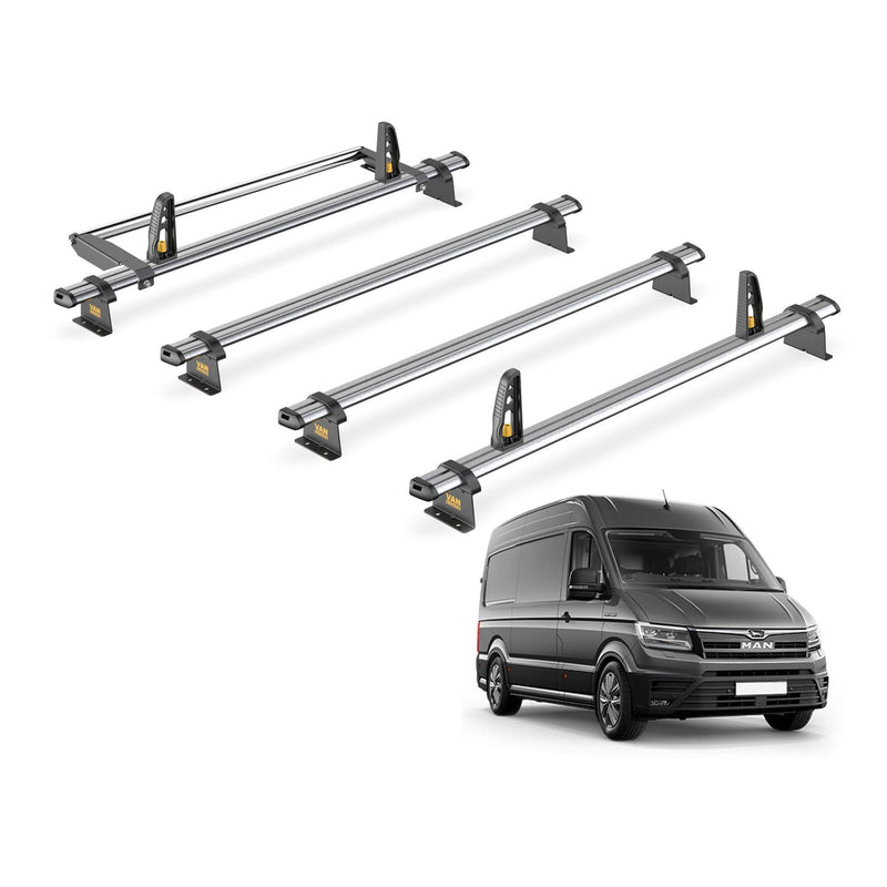 Man TGE Roof Rack for 2017+ H2/H3 Roof 4x Bars & Roller Van Guard UltiBar Trade