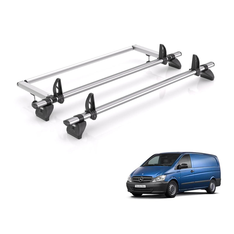 Mercedes Vito (2003-2014) - 2 Rhino Kammbar Fleet Roof Bars + Roller (Steel)