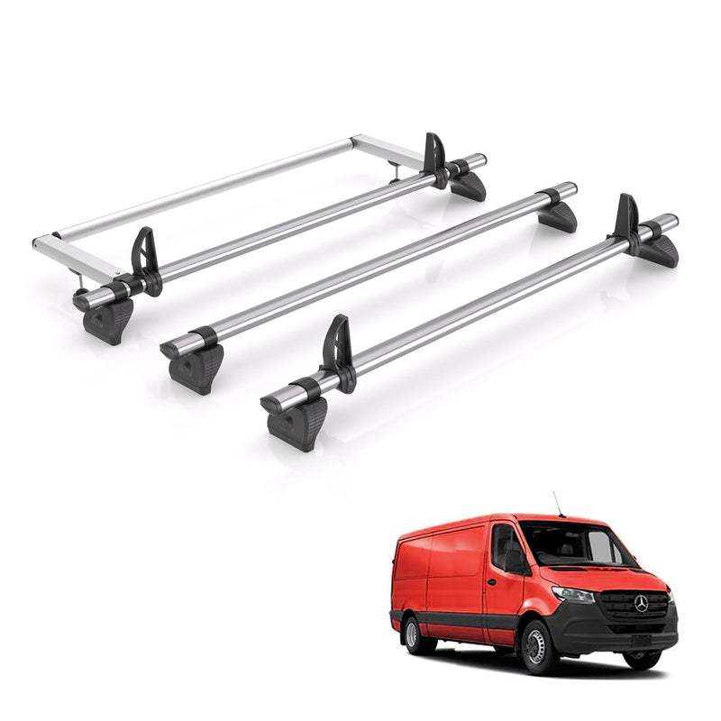 Mercedes Sprinter (2018-) - 3 Rhino Kammbar Fleet Roof Bars + Roller (Steel)