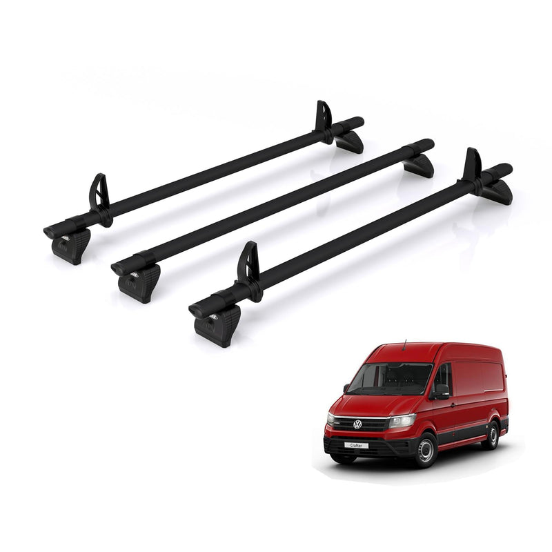 VW Crafter (2017-) - 3 Rhino Kammbar Black Roof Bars (Aluminium)