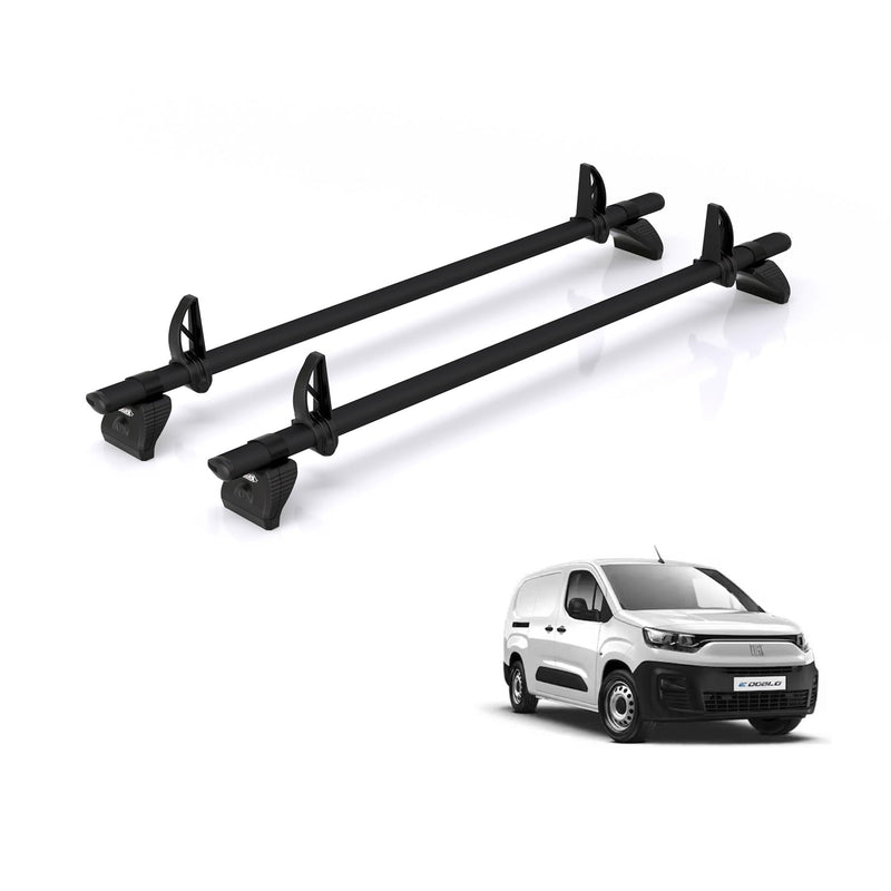 Fiat Doblo (2022-) - 2 Rhino Kammbar Black Roof Bars (Aluminium)