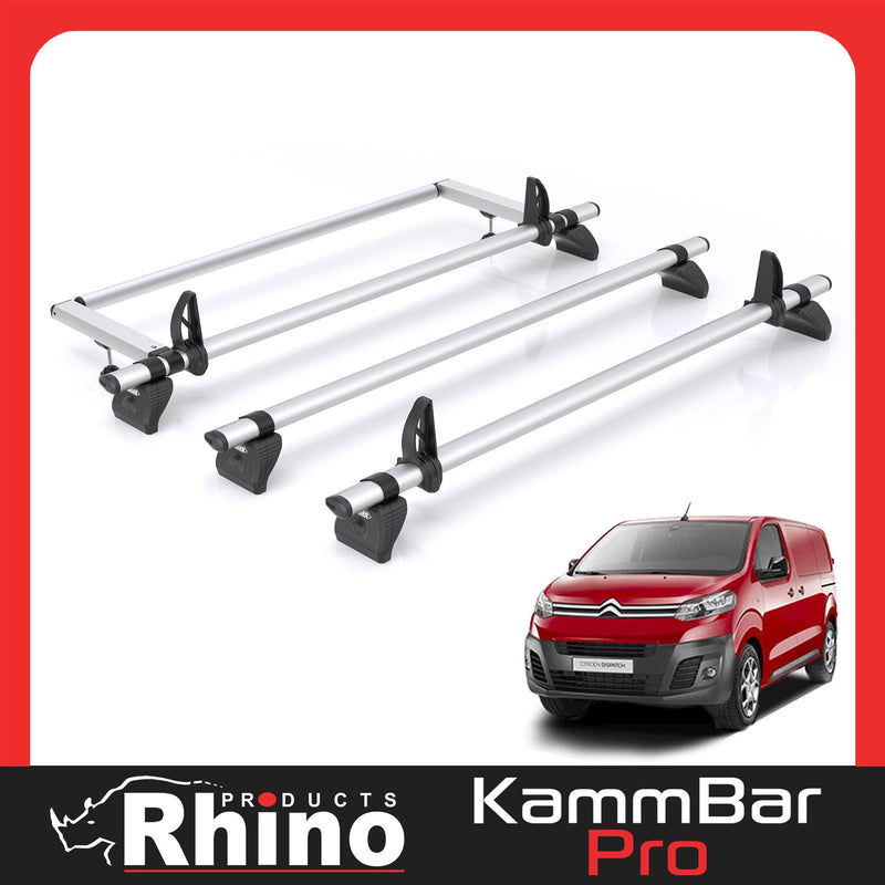 Citroen Dispatch (2016-) - 3 Rhino Kammbar Pro Roof Bars + Roller (Aluminium)