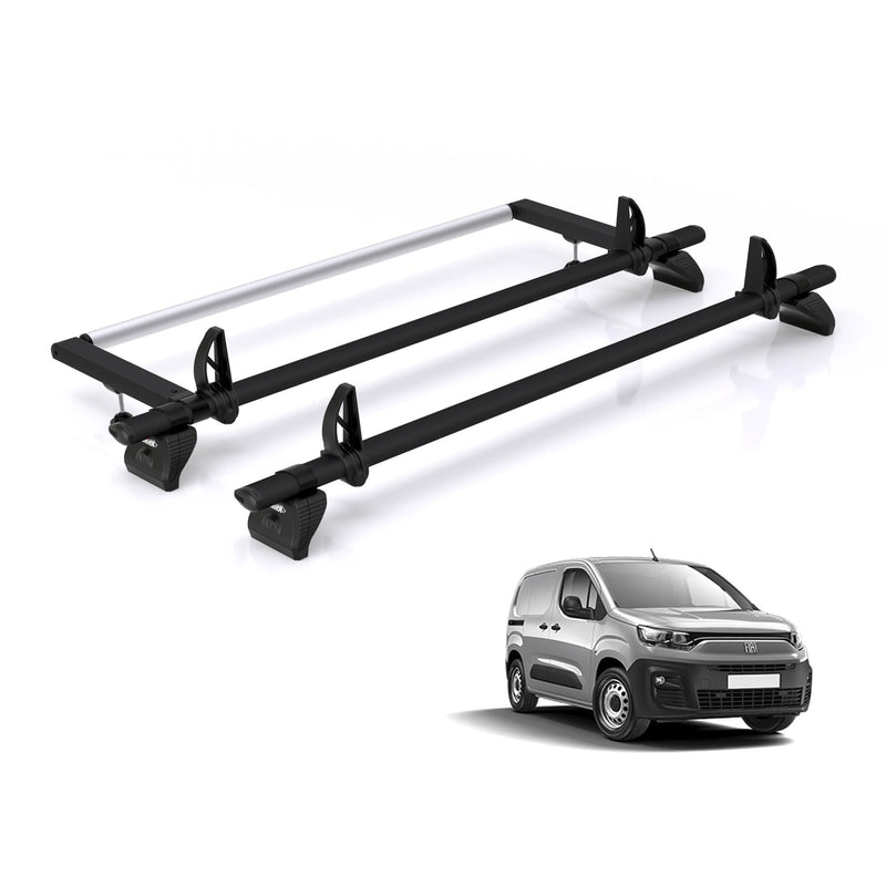Fiat Doblo (2022-) - 2 Rhino Kammbar Black Roof Bars + Roller (Aluminium)