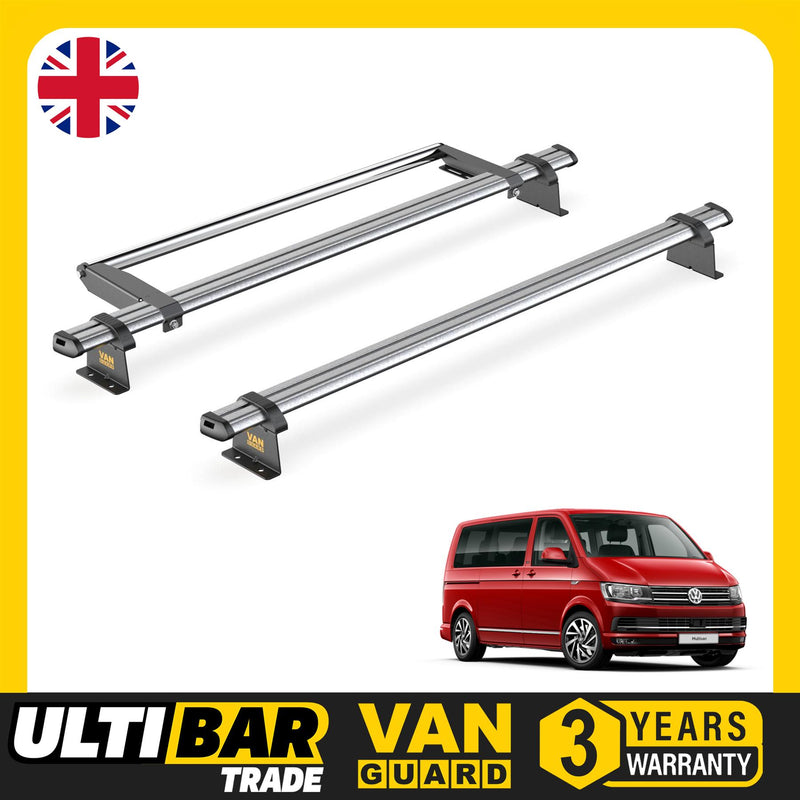 VW Transporter (2003-2015) - 2 Van Guard Ultibar Trade Roof Bars + Roller