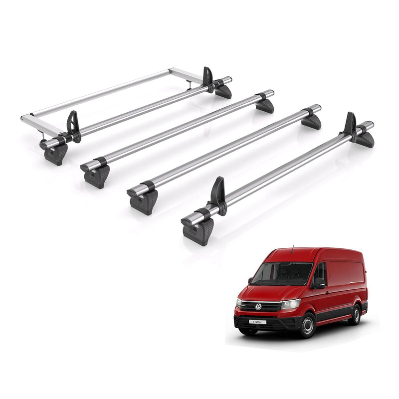VW Crafter (2017-) - 4 Rhino Kammbar Fleet Roof Bars + Roller (Steel)