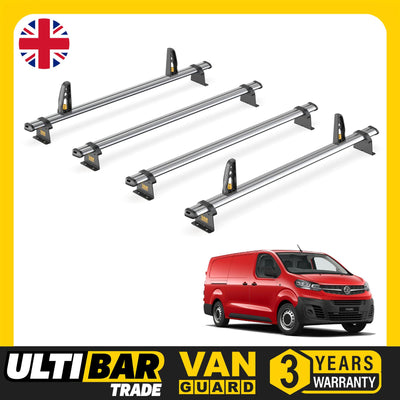 Vauxhall Vivaro Roof Rack for 2019+ LWB 4x Roof Bars + Loadstops Van Guard Trade