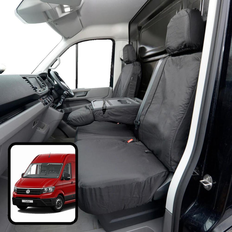 VW Crafter (2017-) - Tailored Front Seat Covers in Black w/Work Tray (1+2)
