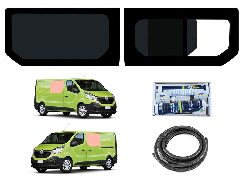 Renault Trafic (2014-) Driver Opening Passenger Fixed Side Windows Privacy Camper Glass with Fitting Kit