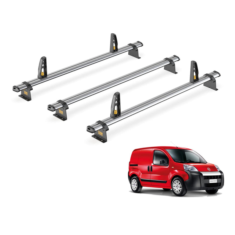 Fiat Fiorino Roof Rack (2008+) 3x Roof Bars Van Guard UltiBar Trade & Loadstops