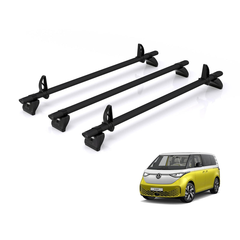 VW ID (2022-) Buzz - 3 Rhino Kammbar Black Roof Bars (Aluminium)