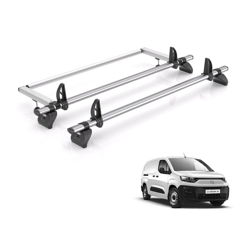 Fiat Doblo (2022-) - 2 Rhino Kammbar Fleet Roof Bars + Roller (Steel)