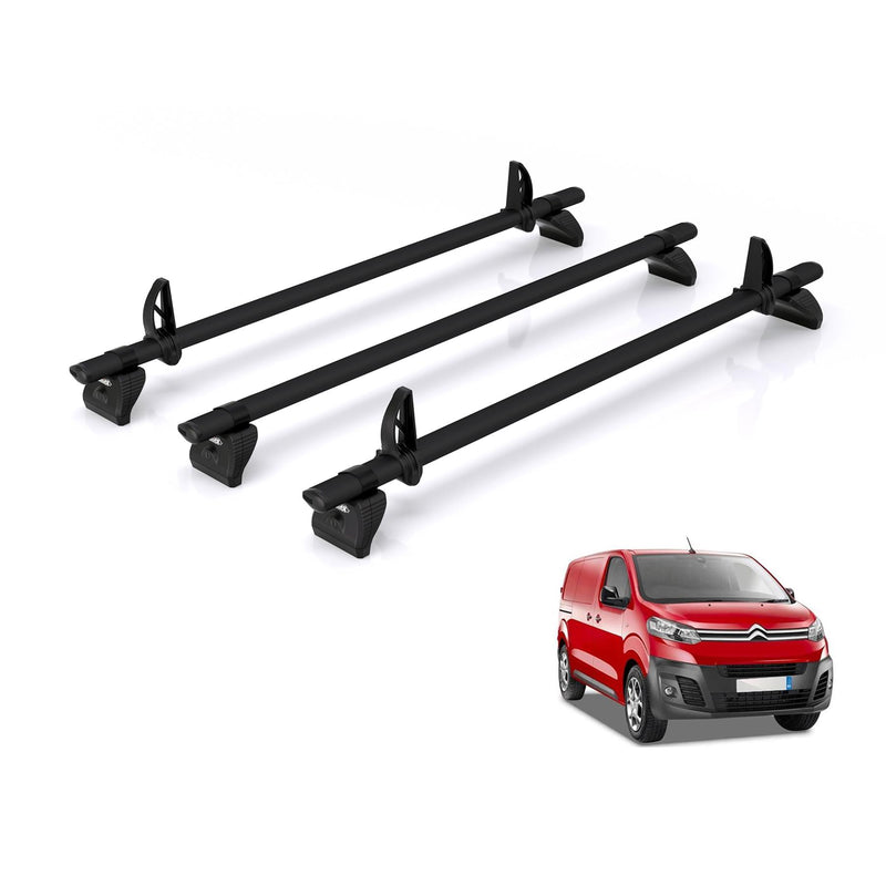 Peugeot Expert (2016-) - 3 Rhino Kammbar Black Roof Bars (Aluminium)