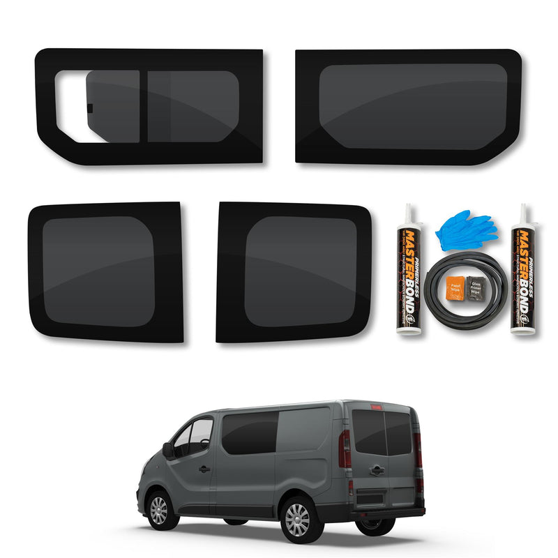 Vauxhall Vivaro (2014-2019) Driver Fixed Passenger Opening Side and Rear Door Window Privacy Camper Glass Full Kit with Fitting Kit