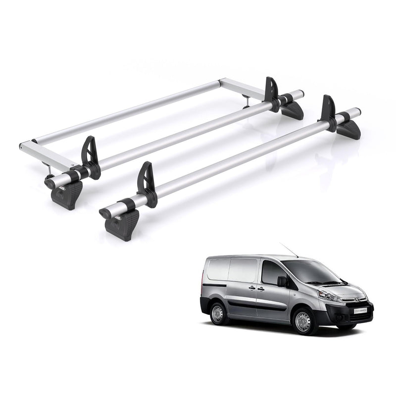 Toyota ProAce (2013-2016) - 2 Rhino Kammbar Pro Roof Bars + Roller (Aluminium)