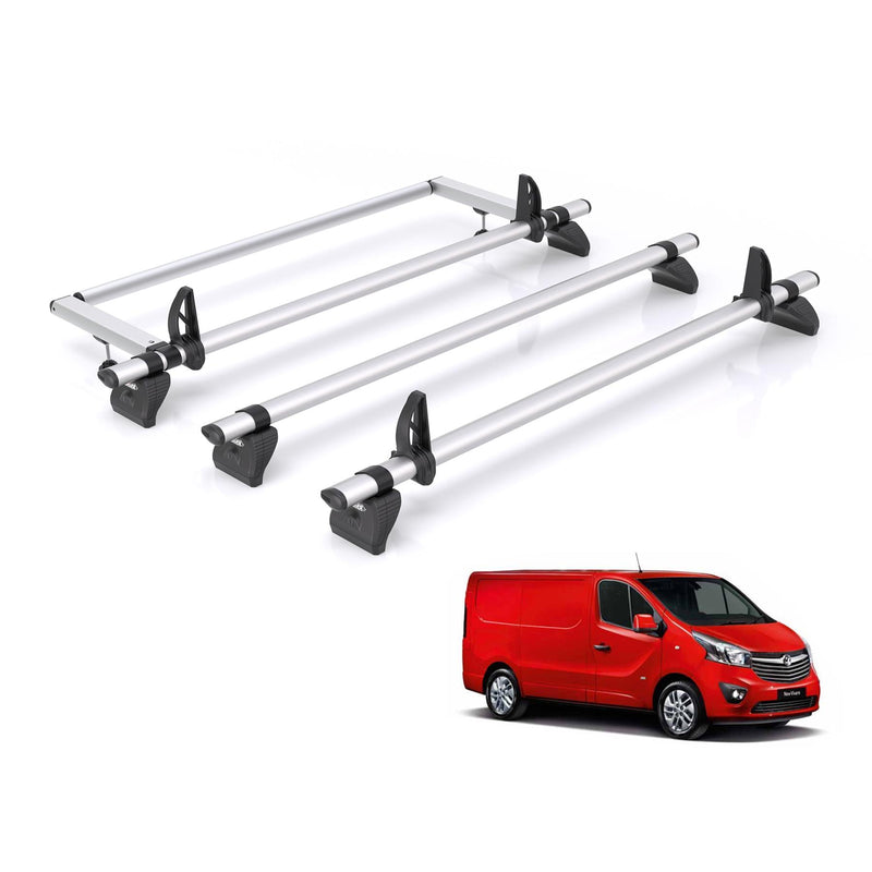 Vauxhall Vivaro Roof Rack For 2014-19 3x Bars + Roller Rhino Kamm Pro