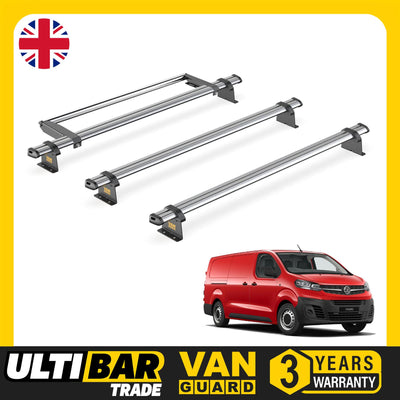 Vauxhall Vivaro (2019-) - 3 Van Guard Ultibar Trade Roof Bars + Roller