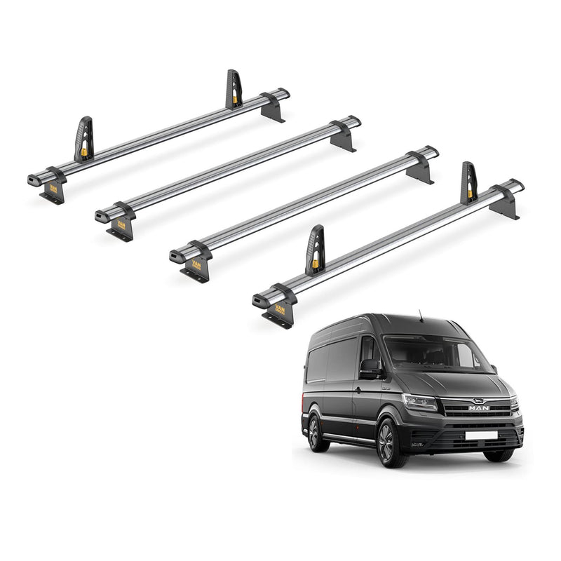 Man TGE Roof Rack for 2017+ H2/H3 Roof 4x Bars + Loadstops Van Guard Ulti Trade