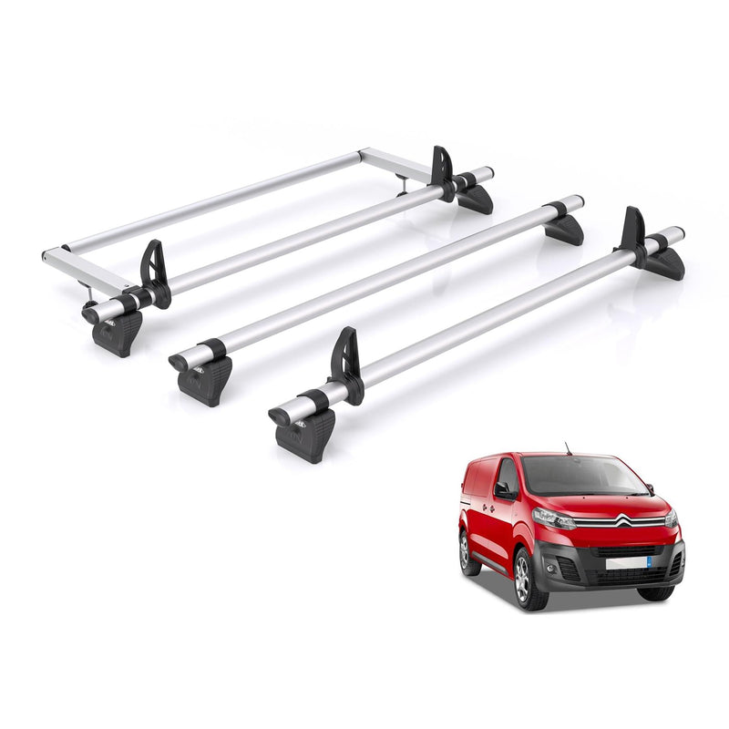 Peugeot Expert (2016-) - 3 Rhino Kammbar Pro Roof Bars + Roller (Aluminium)