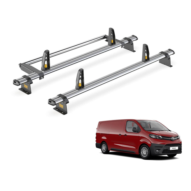 Toyota ProAce Roof Rack for (2016+ LWB) 2x Bars + Roller Van Guard UltiBar Trade