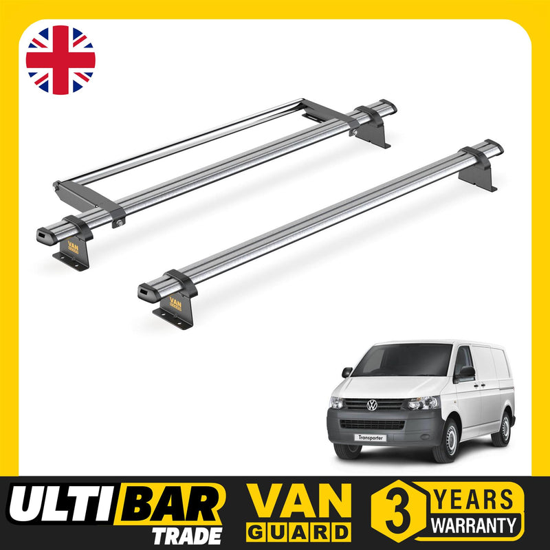 VW Transporter (2003-2015) - 2 Van Guard Ultibar Trade Roof Bars + Roller