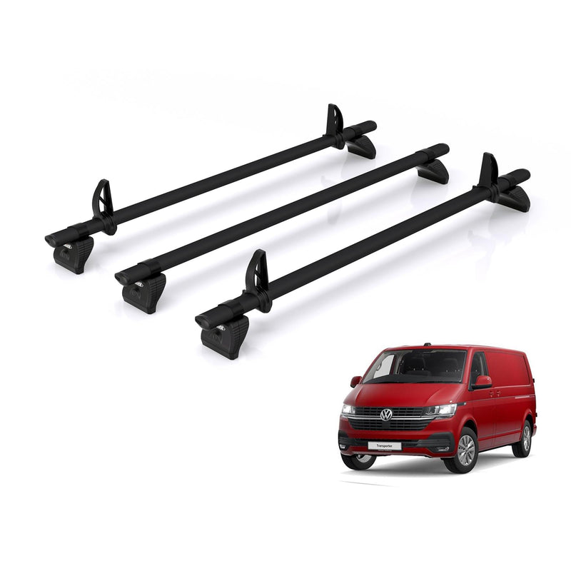 VW Transporter (2003-2024) - 3 Rhino Kammbar Black Roof Bars (Aluminium)