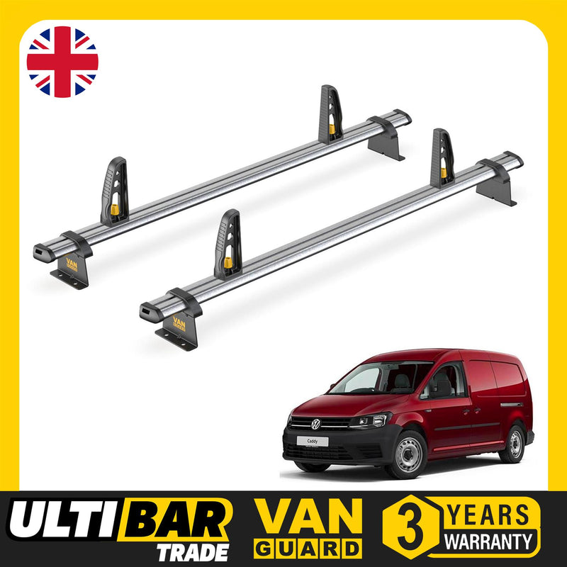 VW Caddy Roof Rack for 2015-2020 Maxi 2x Roof Bars + Loadstops Van Guard Trade