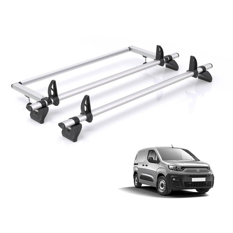 Fiat Doblo (2022-) - 2 Rhino Kammbar Pro Roof Bars + Roller (Aluminium)
